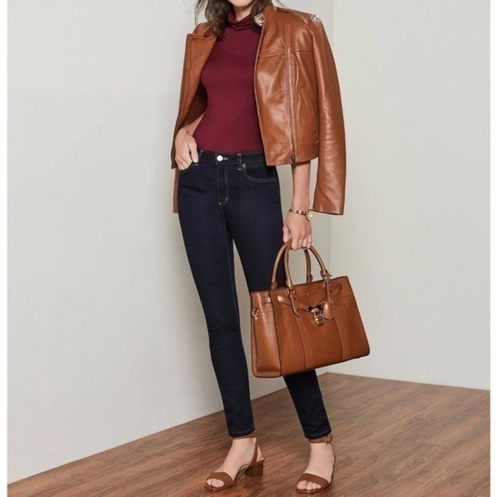 Michael Kors Women's Lamb Leather Moto Jacket Size L color Brown